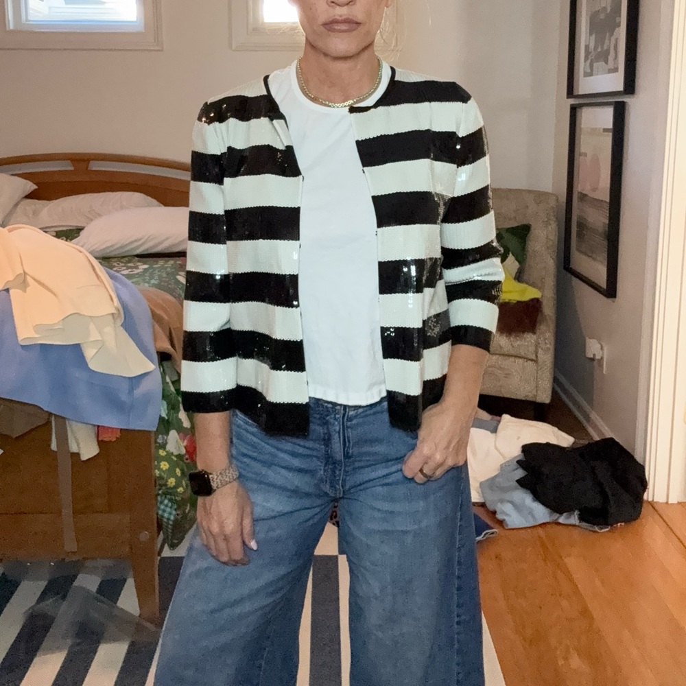 Ann Taylor Black and White Sequin Cardigan